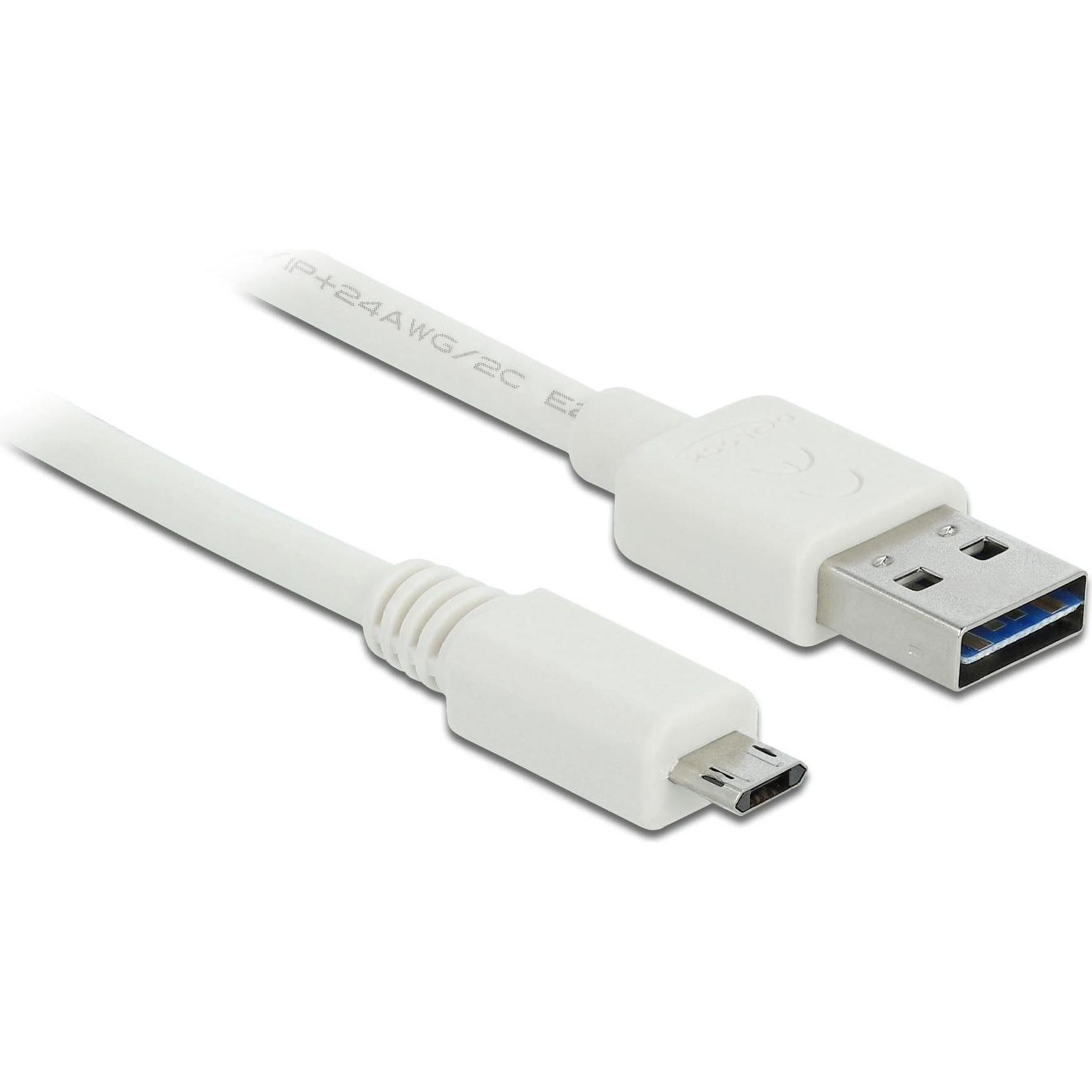 Delock USB2.0-Kabel Easy A-MicroB: 0.2m, weiss (0.20 m, USB 2.0), USB Kabel