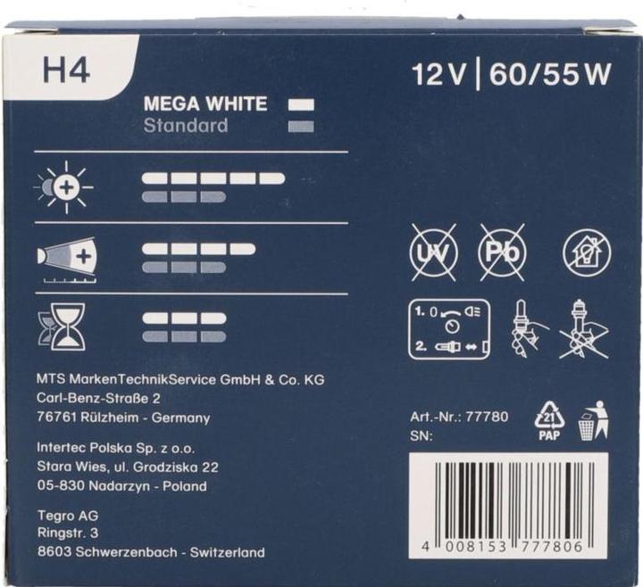 Actual product image Unitec Halogen lamp Xenon Mega White (H4)