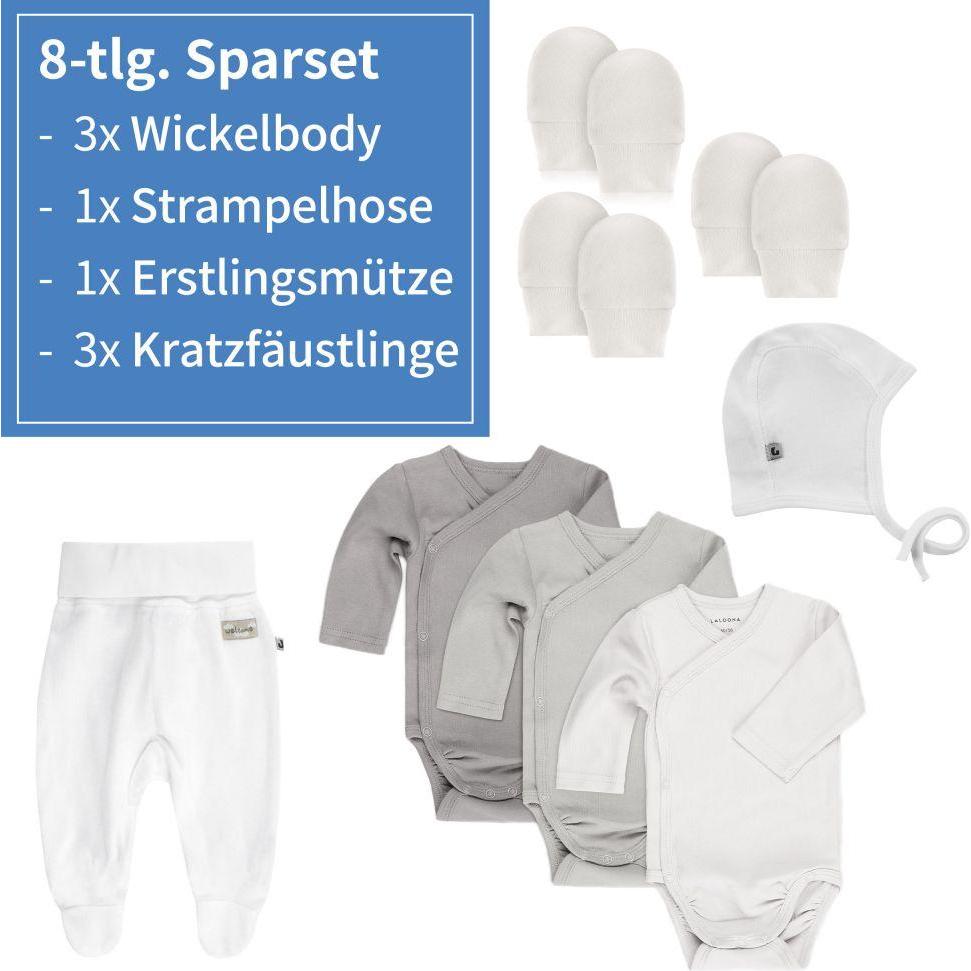 Thumbnail - La Loona, Body, LaLoona Strampler & Sets 8-tlg. Wickelbody Set inkl. Strampelhose, Erstlingsmütze, Grau, Weiss, (One Siz...