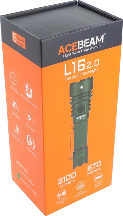 Actual product image AceBeam L16 2.0 – taktische LED-Taschenlampe mit 2.100 Lumen, 670 m Reichweite (grün) (15.32 cm, 2100 lm)