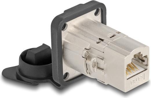 Produktbild Delock D-Typ RJ45 Einbaubuchse / Kupplung Cat.6A STP mit Schutzkappe IP66