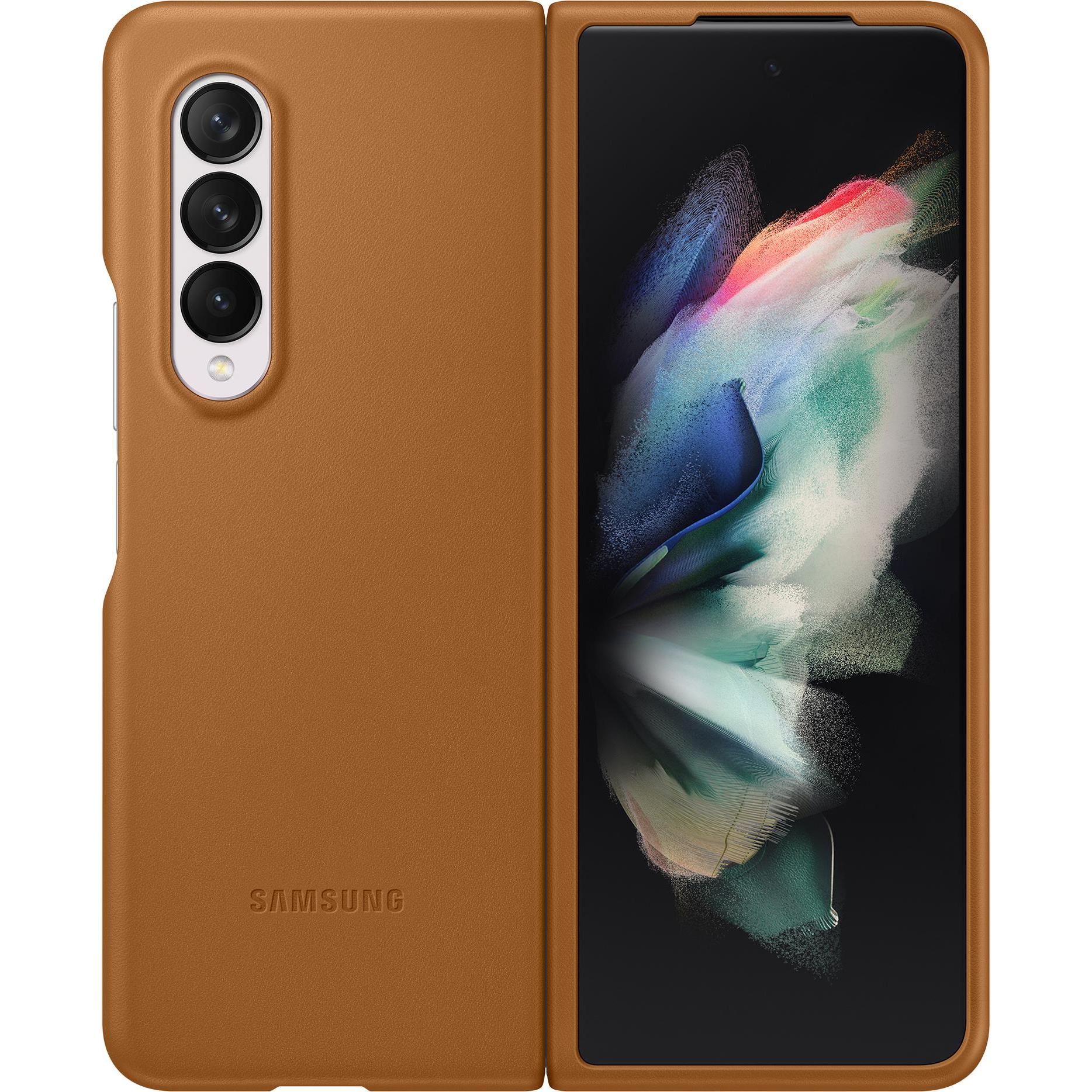 Samsung Leather Cover (Samsung Galaxy Z Fold3), Smartphone Hülle, Braun