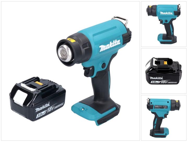 1x Makita DHG 180 batterie soufflerie d'air chaud, 1x Makita BL 1830 B 18 V 3,0 Ah batterie
