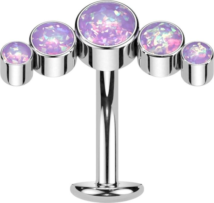 Actual product image Star Piercing Threadless Labret-Stab Banane silber fünf Opale violett (without brass, Titanium)