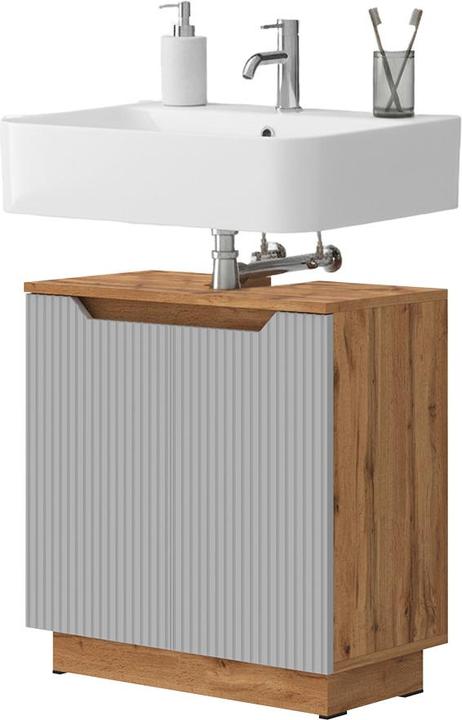 Actual product image Vicco Waschbeckenunterschrank Lotta, Eiche/grau gestreift, 59.8 x 62.1 cm mit 2 Türen (59.80 x 32 x 62.10 cm)