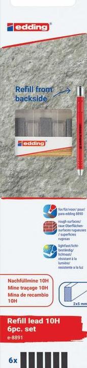 Actual product image Edding Carpenter's pencil lead refill 8891 H10 (5 mm, Hard, 6 x)