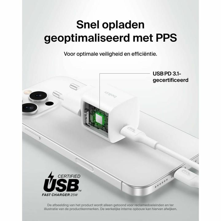 Actual product image Belkin BoostCharge 25 W USB-C with PD, incl. USB-C cable (25 W, 1 portion)