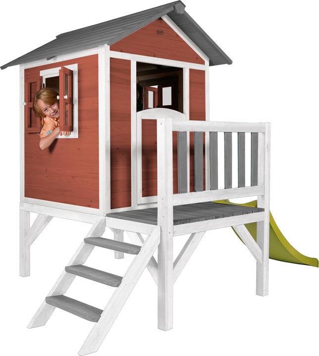 Produktbild Axi Lodge XL Spielhaus Skandinavisches Rot - Lindgrüne Rutsche