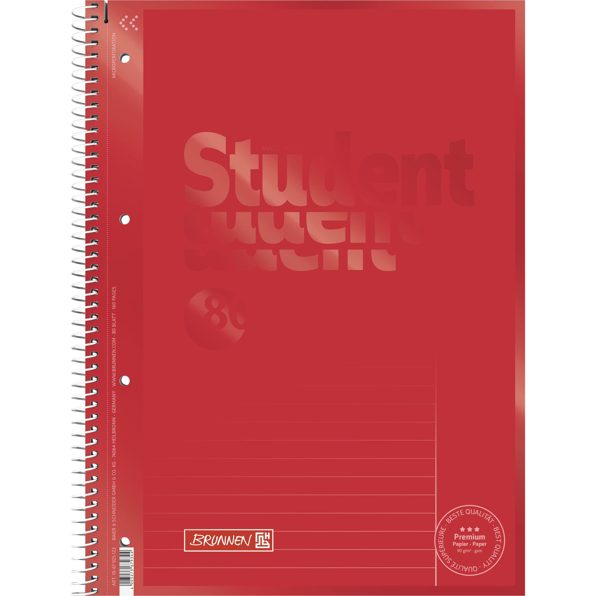 Thumbnail - Brunnen, Heft + Block, Collegeblock Student A4 90g/qm 80 Blatt Lineatur 25 red (A4, Liniert)