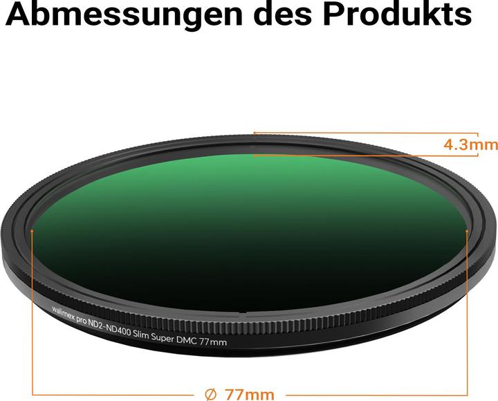 Produktbild Walimex pro ND2-ND400 Fader Slim Super DMC 77mm variabler Graufilter ND Filter (77 mm, ND- / Graufilter)