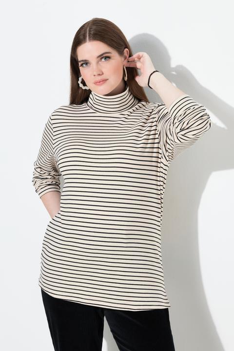 Immagine prodotto Ulla Popken Maglia aderente in cotone biologico a costine con collo da risvoltare e maniche lunghe (58)