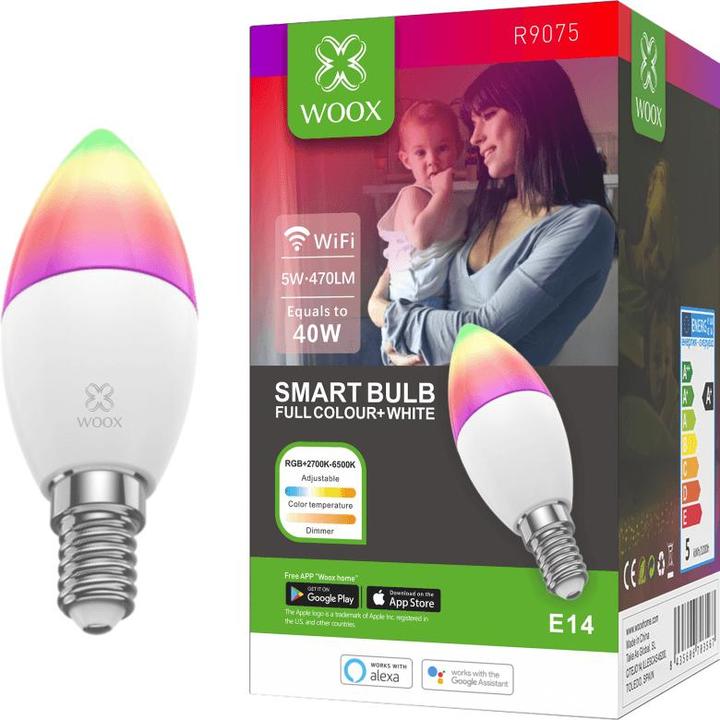 Actual product image Woox R9075 Smart Lighting Intelligent Light Bulb WLAN (E14, 5 W, 470 lm, 1 x, F)