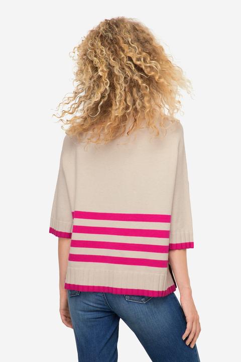 Produktbild Laurasøn Pullover, Stehkragen, 3/4-Ärmel, Ringel am Saum (M)