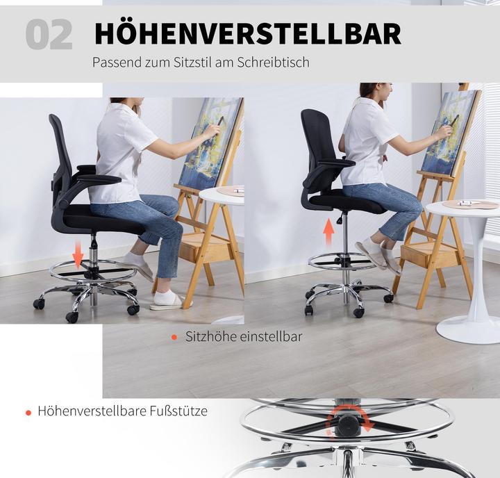 Produktbild Homcom Schreibtischstuhl Polyester, Stahl Schwarz (53 - 78 cm)