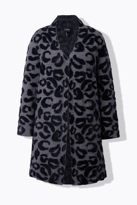 Produktbild Ulla Popken Long-Strickjacke, Leomuster, Stehkragen, Langarm (60)