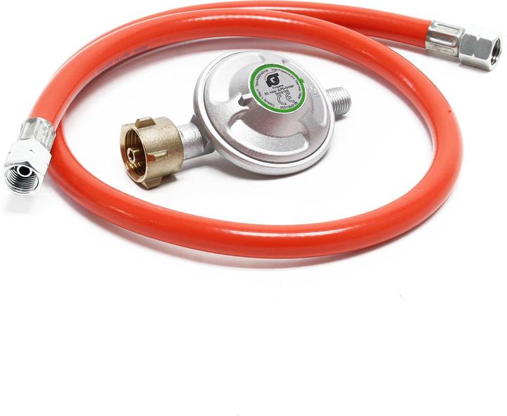Actual product image Wiltec Gas Pressure Reducer with 80cm Propane Hose Reduces Gas Pressure to 50mbar for 21.8x1.14L Cylinders