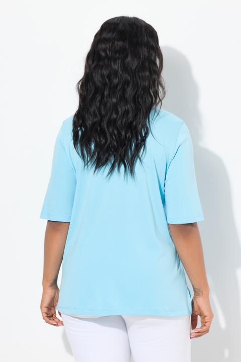 Immagine prodotto Ulla Popken T-shirt dal taglio svasato in cotone Pima con scollo a V e mezze maniche (54)