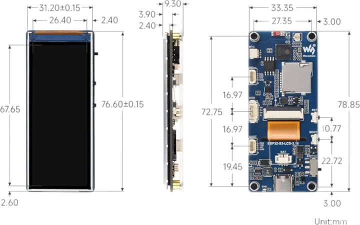 Produktbild WaveShare ESP32-S3 LCD 3.16 Zoll 320×820 Display