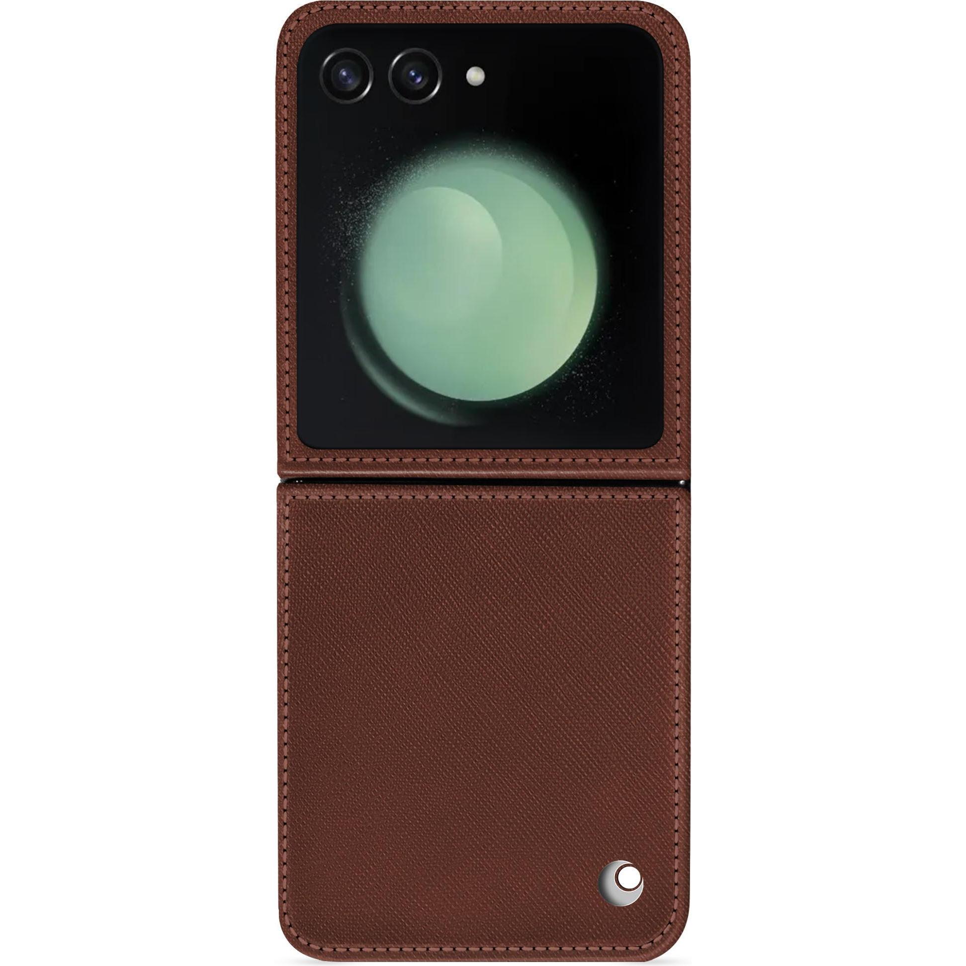 Noreve Lederschutzhülle Samsung Galaxy Z Flip5 (Samsung Galaxy Z Flip5), Smartphone Hülle, Braun