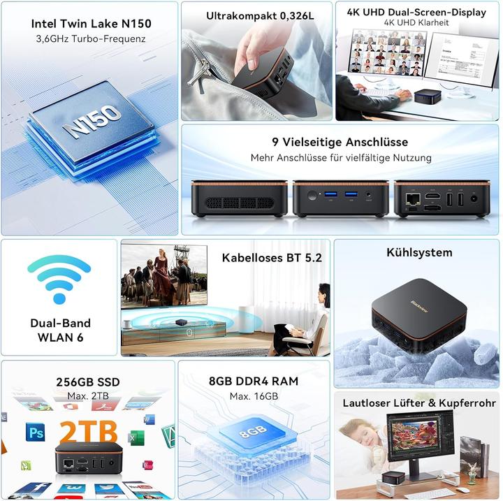 Actual product image Blackview MP20 Mini PC Intel Twin Lake N150 mit Win 11 Pro (256 GB, 8.19 GB, Intel N150)