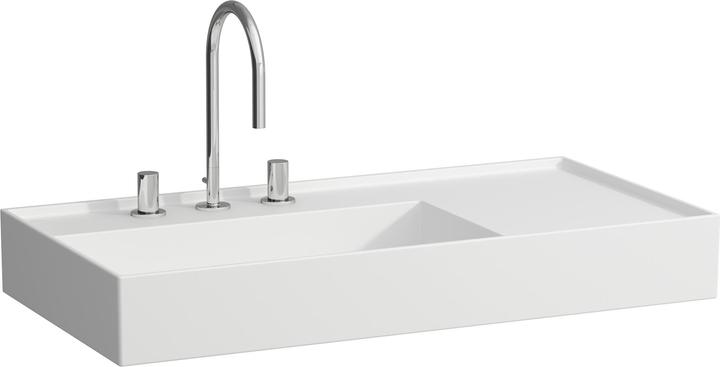 Actual product image Laufen Kartell countertop washbasin, shelf right, 3 tap holes, without overflow, 900x460mm, H818338 (339 mm, 900 mm)