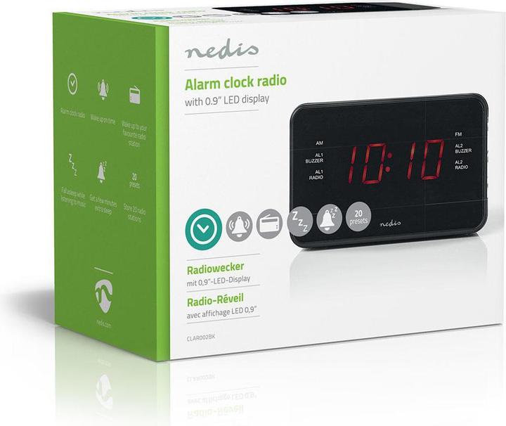 Image du produit Nedis Radio-réveil numérique avec écran LED (0,9 pouce) FM