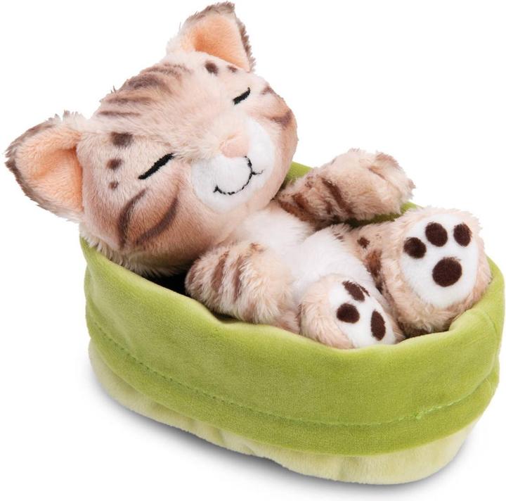 Produktbild NICI Kuscheltier Sleeping Pets Bengal Katze im hellgrünen Körbchen GREEN (12 cm)