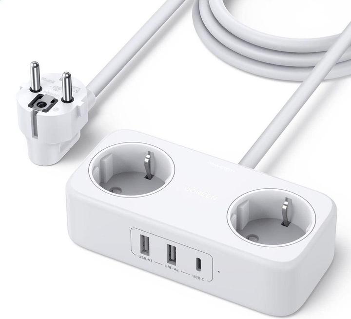 Productafbeelding Ugreen stekkerdoos verlengsnoer met 2x USB poorten, 1x USB-C zwart (CD280) (2x, 1.80 m)