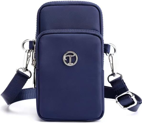 Immagine prodotto PhoneLook Mini borsa a tracolla ultraleggera 3 tasche con zip e tracolla staccabile Blu scuro