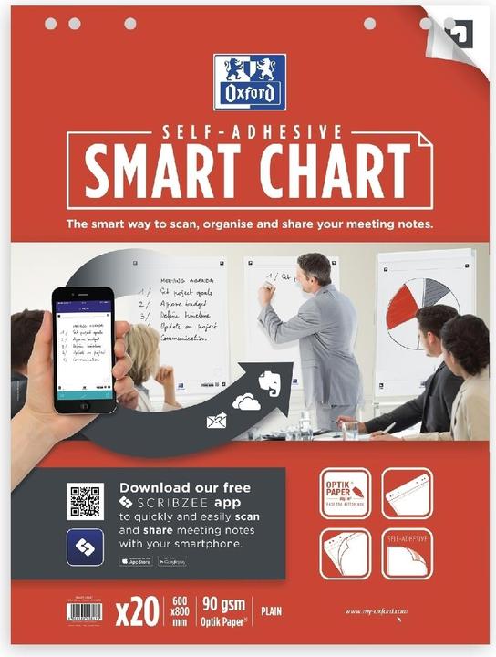 Actual product image Oxford Flipchartblock, 60 x 80 cm, blanko, selbstklebend, 20 Blatt, gerollt, Karton à 3 Stück
