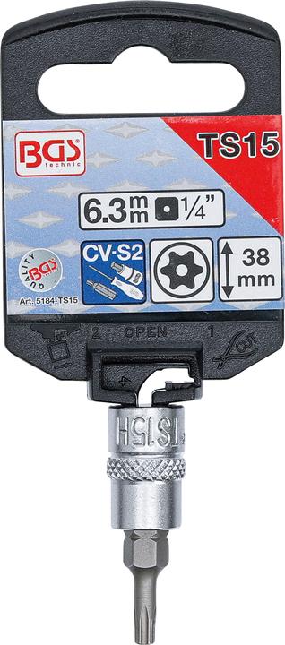 Produktbild BGS Bit-Einsatz Antrieb Innenvierkant 6,3 mm (1/4") TS-Profil (für Torx Plus) mit Bohrung TS15 (6,3 mm)