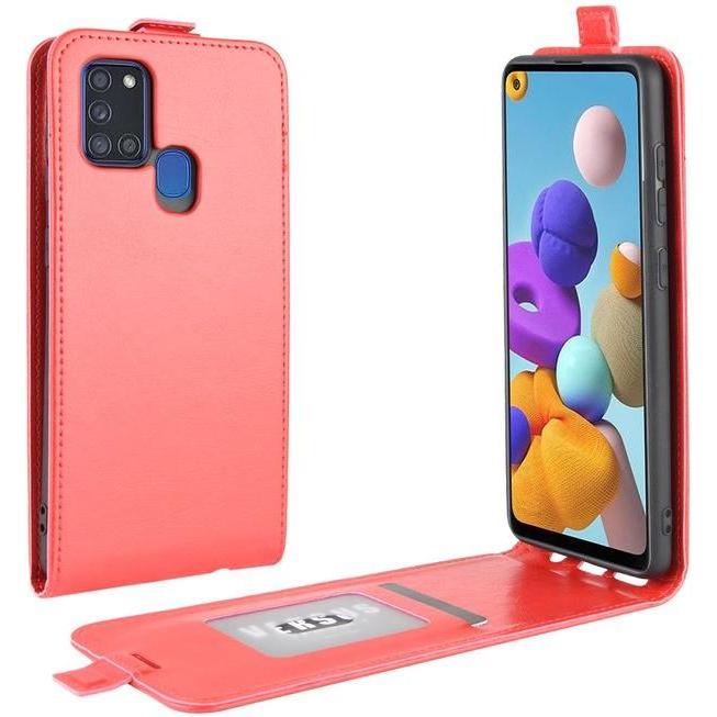 MU Classic Leder Flipcase Hülle (Samsung Galaxy A21s), Smartphone Hülle, Rot