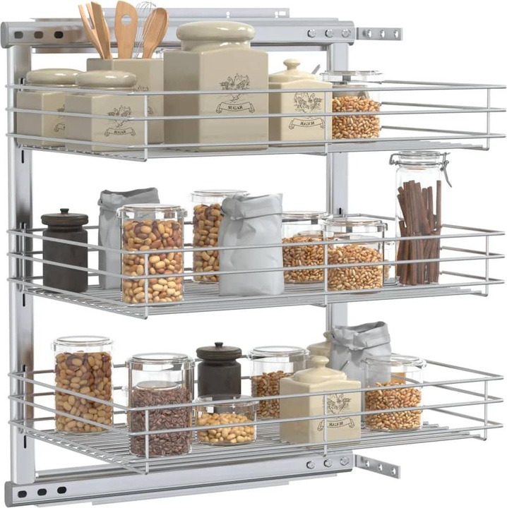 Immagine prodotto Diverse Hardware 3-stufiger Ausziehbarer Küchen-Drahtkorb Silbern 47x35x56 cm (1 x, 47 x 35 x 56 cm)
