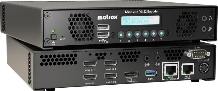 Actual product image Matrox Maevex 6122 Dual 4Kp60 Encoder 2xHDMI pass 1 thru HDCP HDMI & analog audio in RS232 mic & hea
