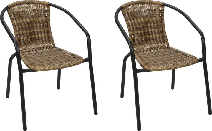 Produktbild Mojawo 2 Stück Stabiler Polyrattan Bistrostuhl stapelbar Cappuccino / schwarz