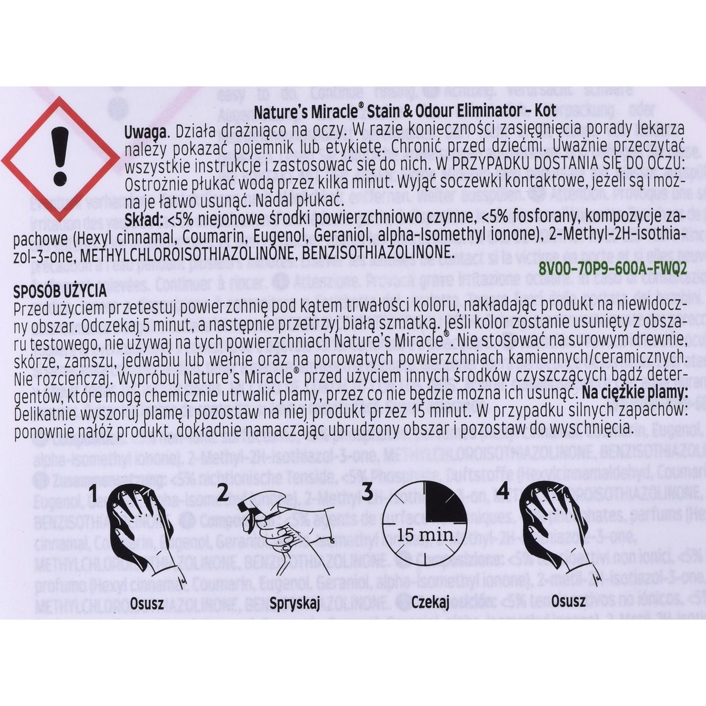 Destructeur d'odeurs et détachant Nature's Miracle taches incrustées - pour chat