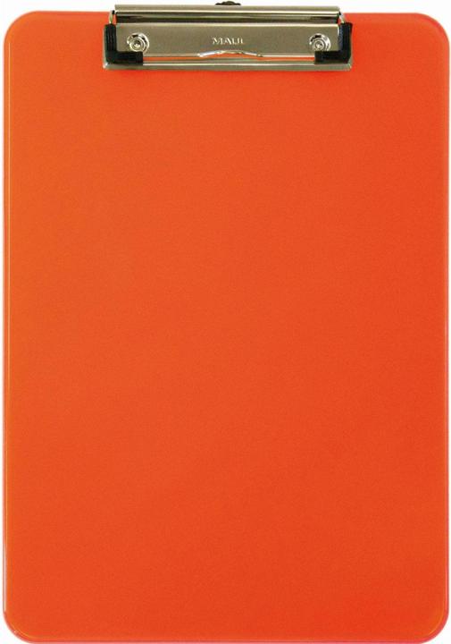 Maul Porte-bloc néon, DIN A4, plastique transparent-orange, plat, borne à clip nickelée (22,5 x 32 cm)