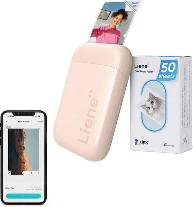 Liene Pearl 23" Photo Printer-Pink (50 Zink Photo Papers) (2x3 inch, 50 pcs.)