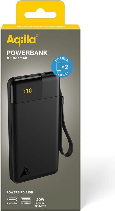 Immagine prodotto Aqiila Powerbird B10B - Powerbank 10000 mAh, 20W - Nero (10000 mAh, 20 W, 37 Wh)