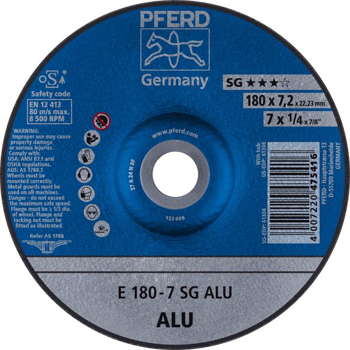 Actual product image Pferd SG ALU rough grinding wheel D180xS7.2mm cranked aluminium bore 22.23 mm (Corundum)