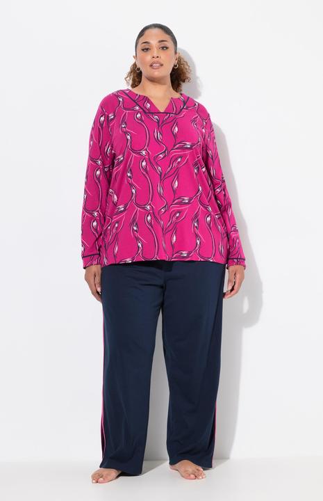 Produktbild Ulla Popken Pyjama, floraler Druck, V-Ausschnitt, Langarm (50, 52)