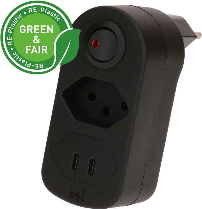 Actual product image Max Hauri ADAPT 1x Typ 13 USB-C/C 20W sw drehbar Green+ (Type 13, USB-C, 1x)