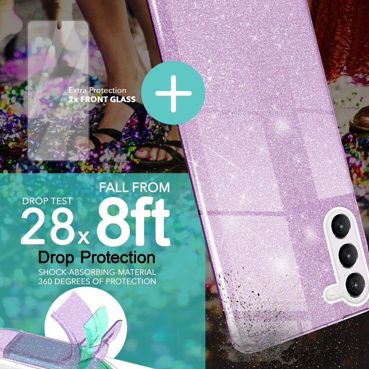 Produktbild Nalia Glitzer Silikon Hülle mit 2x Displayschutz (Samsung Galaxy S23)