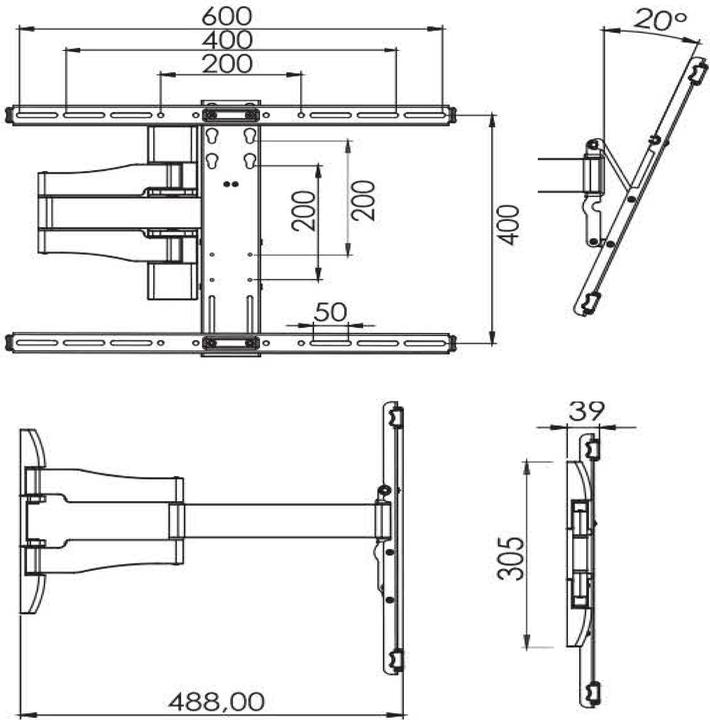 Image du produit VCM Morgenthaler WS 100 Slim - 200 x 200 mm - 600 x 400 mm - 20 - 20° - 0 - 90° - St (Mur, 30 kg, 26" - 70")