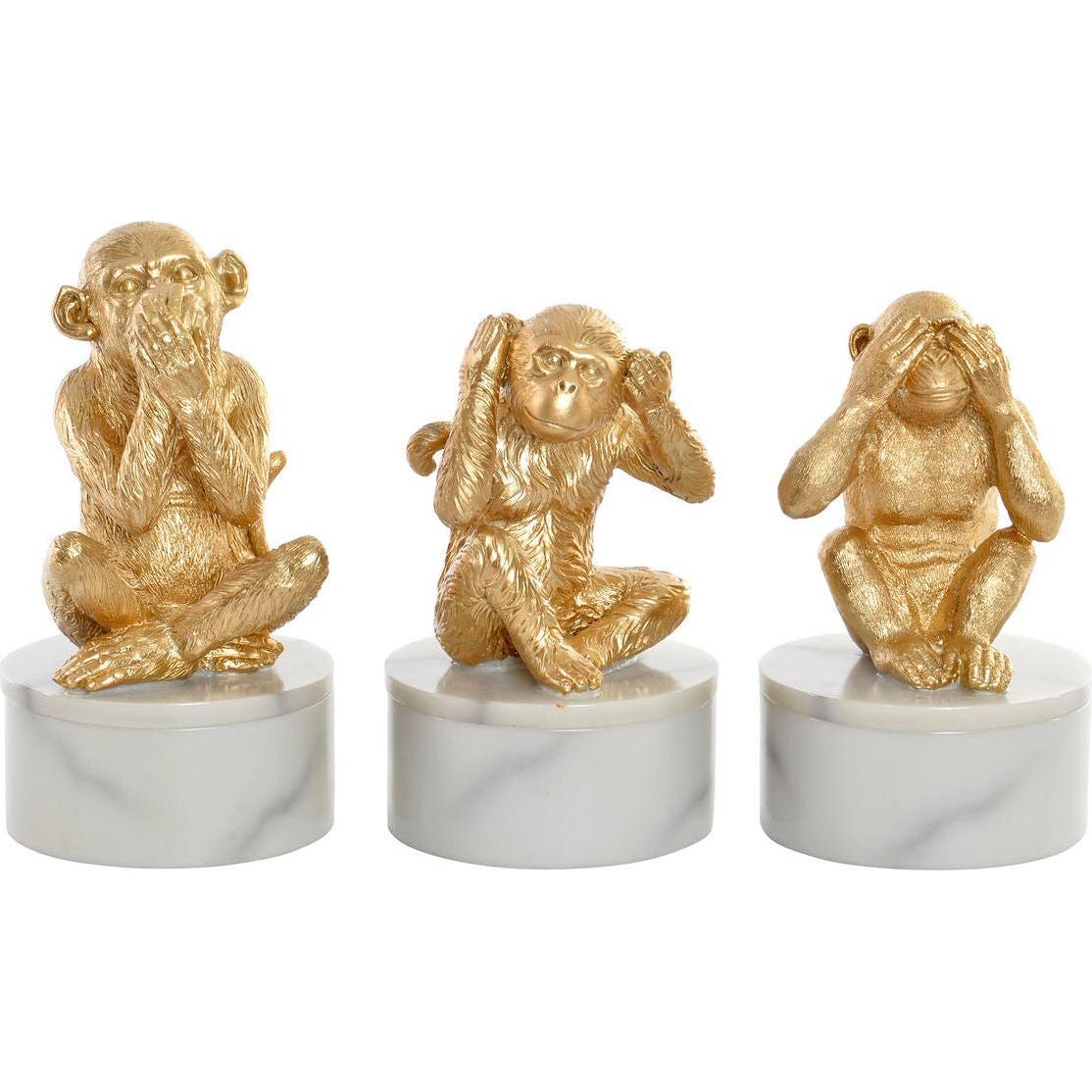 DKD Home Decor, Statuette e sculture decorative, Decorative Figure White Golden Tropical Monkeys 10,5 x 10,5 x 18,5 cm (3 Pieces)