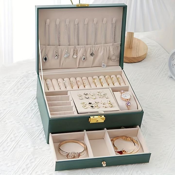 Actual product image Only-Bags.Store Leather jewellery organiser: two-layer jewellery box with removable compartments for necklaces