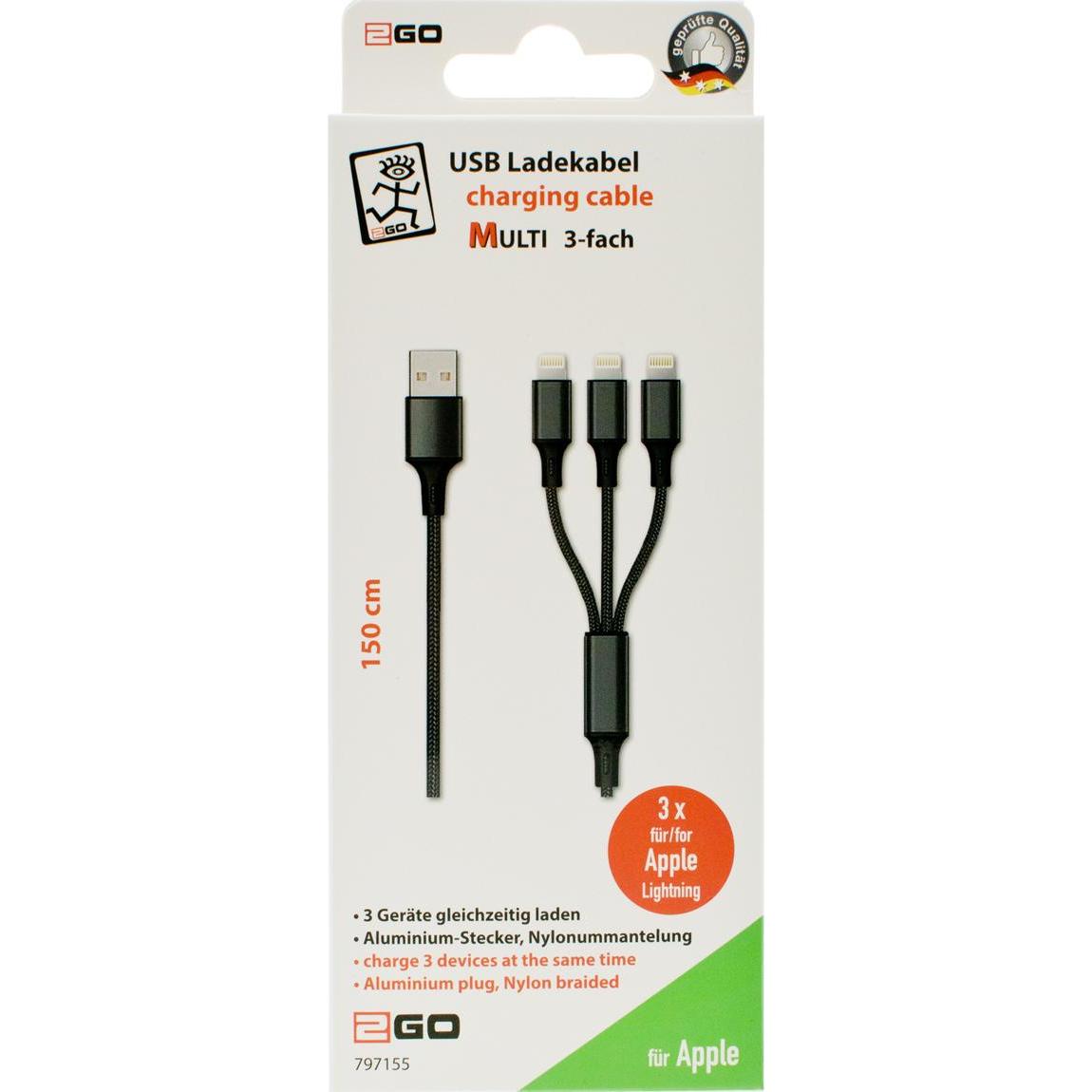 Thumbnail - 2GO 797155 USB Kabel USB B USB C/Micro-USB B/Lightning (1.50 m), USB Kabel