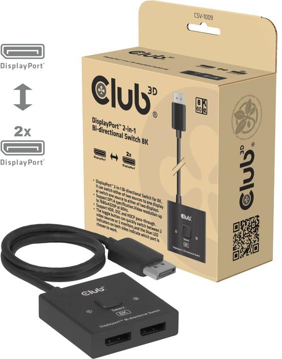 Produktbild Club 3D Club3D Switch DisplayPort 2-in-1 Bi-Direktional 8K