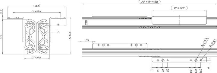 Produktbild Pöttker CLASSIC Ausziehtischführung, Auszugslänge 1191 mm,60 kg,Stahl verzinkt
