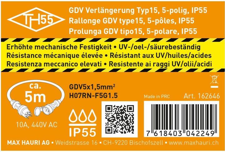 Immagine prodotto Max Hauri TH55 Estensione GDV H07RN IP55 (5 m, Tipo 15)